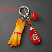 1pc Women's INS Style Realistic French Fries & Ketchup Bottle Keychain Pendant, Creative Bag Charm, Wallet Charm - Multicolor - View 2