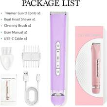 2 In 1 Women Electric Razor & Bikini Trimmer, IPX7 Waterproof Wet Dry Shaver With Ceramic Sharp Blade, USB Rechargeable 400mAh Dual Head Hair Trimmer For Face, Underarm, Leg And Pubic Hair, Portable Personal Groomer, Gift For Men Women,Multiple Color - 紫色 - 查看 7