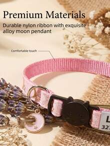 Customized Pet Collar With Gold Foil Moon And Stars Pattern Anti-Choking Buckle With Bell And Pendant Engraved Reflective Personalized Cat Collar For Small Dogs - Pink - View 3