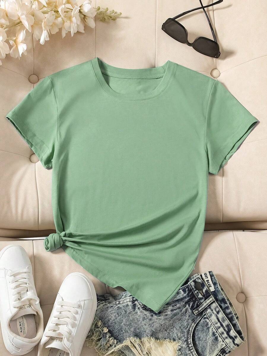 NostaNoir Plain Crew Neck T-Shirt - 薄荷綠 - 查看 1