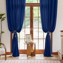 Plain Velvet Curtain With 8 Buttons (1 Piece), Soft And High Quality Fabric, Enhances The Style Of Your Home, Perfect To Complement Any Modern Decor Style. - 藏青 - 查看 8