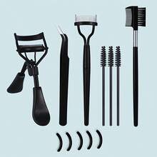 MONKIDS 8/12/14PCS Eyelash Tool Set, Includes Eyelash Curler With Comb, Eyelash Brush, Eyelash Tweezers, Steel Comb, Silicone Pad, Suitable For All Eye Shapes, Curl And Lift Eyelashes, Suitable For Women's Eye Eyelash Set, Stainless Steel Eyelash Curler - Black - View 13