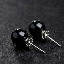 par de aretes minimalistas de plata pura y cristal rosa, aretes de piedras preciosas naturales, pequeños y elegantes para uso diario, plata de ley 925 hipoalergénica, regalo de cumpleaños - Negro de pistola - Ver 7
