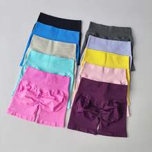 Pantalones cortos de tres puntos para levantamiento de glúteos color melocotón, pantalones cortos de Yoga de cintura alta de verano, pantalones deportivos para correr a la moda y sexis de Color sólido - Azul - Ver 7