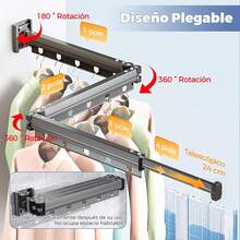 tendedero Plegable para Ropa Pared,Tendederos Plegable de Pared 3 Brazos,tendederos retractiles Exterior,tendedero retractil,Perchero Extensible de para Interior y Exterior - 1 - Ver 4