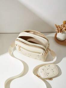 2pcs Floral Pattern Multi-Layer Crossbody Bag & Shoulder Bag Women's Handbag Pendant Small Bag - Beige - View 6