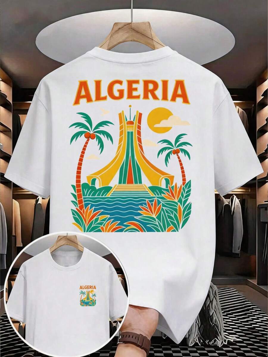 Men Casual Round Neck Short Sleeve 100% Cotton T-Shirt, Summer Vacation Top, Funny Graphic Tees, Y45K Street Wear, Gifts For Boyfriend And Husband - White - View 1