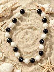 1pc European & American Bohemian Round Geometric Acrylic Mixed Color Beaded Rope Handmade Knotted Women's Necklace With Stainless Steel Accessories, Holiday Gift, Daily Wear - Hand-knotted Resin Stainless Steel Accessory Necklace - View 22