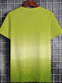 Camiseta de manga corta para hombre en verde degradado - Camiseta ligera y transpirable de poliéster con cuello redondo y mezcla degradada ombre, adecuada para ropa de calle, estilo urbano, - Negro - Ver 3