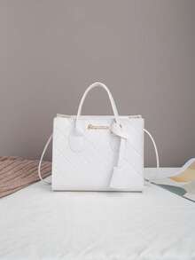 Nueva bolsa cuadrada, bolso de mano con textura de grano de litchi, bolso cruzado para mujer, azul claro - Blanco - Ver 1