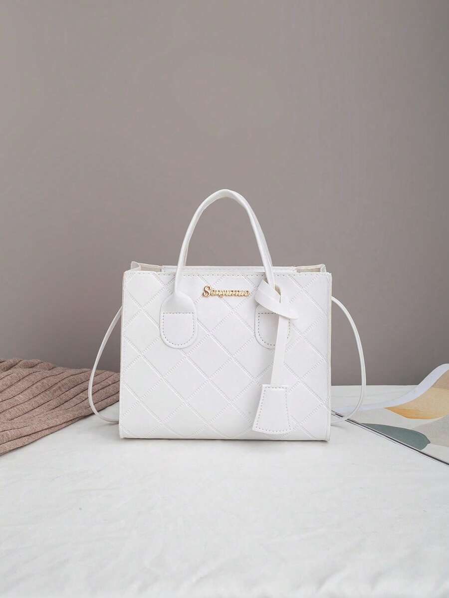 Nueva bolsa cuadrada, bolso de mano con textura de grano de litchi, bolso cruzado para mujer, azul claro - Blanco - Ver 1