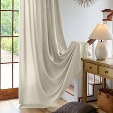 Plain Velvet Curtain With 8 Buttons (1 Piece), Soft And High Quality Fabric, Enhances The Style Of Your Home, Perfect To Complement Any Modern Decor Style. - 米色 - 查看 5