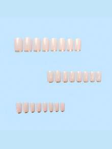 24pcs Medium Square Cream White Gold Line French Press-On Nails, Minimalist Elegant Fake Nails, Easy To Apply & Remove, Reusable - 白色 - 查看 4