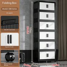 1pc 50cm Wide Folding Storage Cabinet, Large Capacity Multi-Layer Folding Storage Cabinet Set, Stackable Double Door Plastic Storage Cabinet, Multi-Purpose Home Storage Cabinet, Can Store Clothes, Books, Toys, Waterproof And Dustproof, With Wheels, Suitable For Bedroom, Living Room, Study, Bathroom, Home Organization, Christmas Decoration, Kitchen Storage Rack - Black and White - View 12