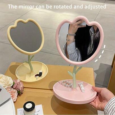 1pc Flower-Shaped Makeup Mirror, Girls Student Dorm Desk Vanity Mirror, Desktop Beauty Mirror With Stand, Foldable Cute Student Dorm Makeup Mirror