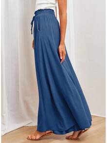 Pantalones  para Mujer, Casuales, de Cintura Elástica, Pierna Ancha y con Bolsillos - 1 Azul - Ver 3