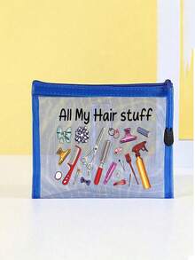「All My Hair Stuff」印花透明網格收納袋，便攜式網格化妝包、盥洗用品收納袋、旅行化妝包、透明髮飾美容收納袋，度假必備海灘收納用品；適用返校、寄宿學校、週末度假與日常通勤收納袋；可折疊輕便化妝包，適合商務出差與便攜隨身包，小化妝包、化妝品收納盒、大容量收納袋，創意女性禮物，返校季 - 彩色 - 查看 13