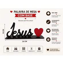 Palavras De Mesa Com Base Decoração Jesus Mdf - Preto - Visão 2