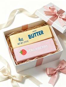 2pcs Soft Compressed Strip Foam Toys, Butter And Strawberry Scented, Food-Shaped Stress Relief Toys, Perfect For Party Favors, Anxiety Relief, Multiple Styles Available, Suitable For Stress Relief And Holiday Gifts, Butter Candy, Squishy - Multicolor - View 1
