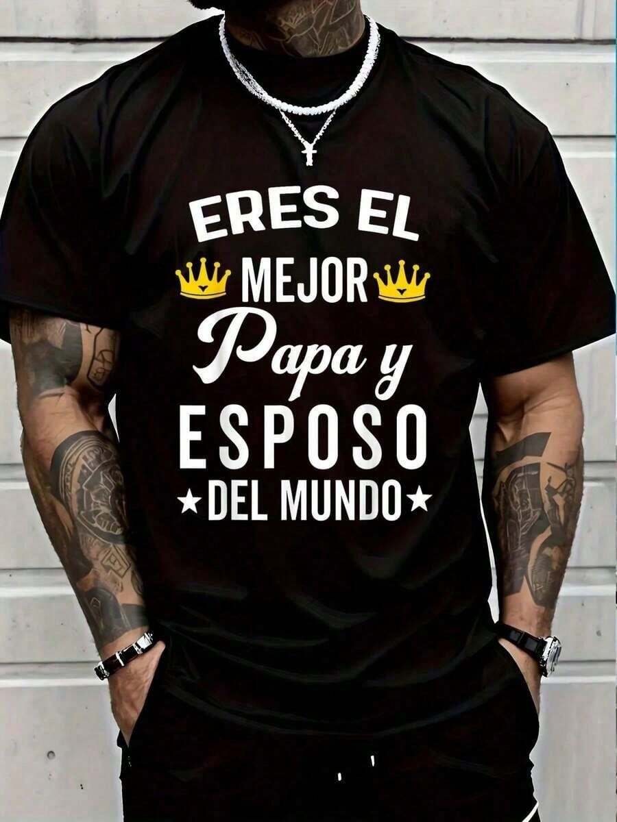 1 Piece 100% Cotton Gifts For Dad Father's Day Best Husband T-Shirt Short Sleeve Graphic T-Shirt For Men And Women Casual Tops Graphic T-Shirt For Men And Women 180 - 黑色 - 查看 1