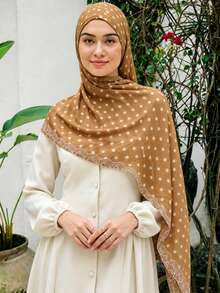 1 buah Jilbab Wanita Gaya Bohemian Motif Polkadot Cokelat, Cocok untuk Pemakaian Sehari-hari - Mustard Yellow - View 3