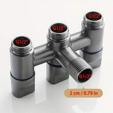 1pc -Plated Zinc Alloy 3-Way Diverter Valve, Faucet Accessory Splitter Valve, Multi-Function 1-In 3-Out Water Diverter Valve With Independent Control Handle, Suitable For Washing Machine And Toilet - Black and Gray - View 5