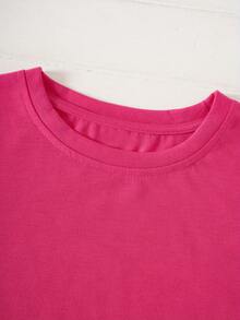 Camiseta elegante de mujer para primavera/verano 2026, nueva camiseta con estampado de letras retro, estilo francés perezoso, camiseta casual, cómoda y fresca - Rosa roja - Ver 4