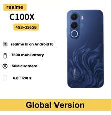 Realme C100x RMX5366 4+256GB 4G LTE, 7500mAh Large Battery, 6.8-Inch HD Rounded Waterdrop Screen 120Hz, Rear Camera 50+F, Front Camera 5MP, Unlocked Phone, Based On Android 16 Realme UI, Global Version, IP64 Dust And Water Resistant, Charger Not Included - Blue - View 7