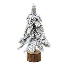 Mini Snow Flocked Christmas Tree Small Wooden Base White Snow Pine Tree For Xmas Artificial Tabletop Tiny Decoration For Bedroom Table Desk Home Party Decor Supplies - Multicolor - View 13