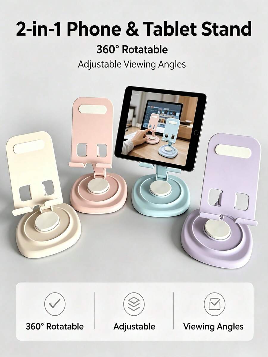 360° Rotating Mobile Phone Tablet Stand, Stable And Non-Slip, Angle Can Be Freely Adjusted, Portable Folding Design, Metal Material - Easy And Practical, Suitable For Desktop, Office, Outdoor, Camping And Drama Watching - Regular Model - View 1