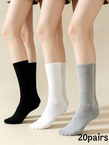 5 Pairs Men's White Mid-Calf Socks, Odor-Resistant, Sweat-Absorbent, Cotton, Skin-Friendly, Comfortable, Solid Color, Versatile, Business Black Long Socks, Spring Casual Student Sports Socks - Multicolor - View 23