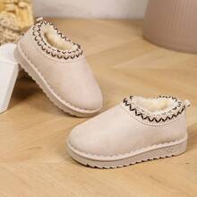 Children's Embroidered Trim Snow Boots, 3 Colors Warm Fleece Lining Slip-On Ankle Boots, Non-Slip Soft Sole Winter Cold Weather Boots - White - View 3