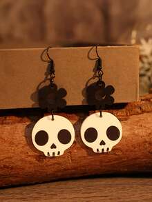 1 Pasang Anting Akrilik Panjang Berongga Motif Tengkorak Halloween dengan Jahitan Tangan dan Bunga - Beraneka warna - View 3