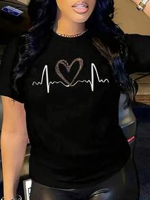 2026 New Arrivals: Pure Cotton Printed T-Shirts For Boys And Girls. Essential Graphic Heart Tee, Chic For Casual Occasions Or Nights Out. Black, White, In Various Sizes. - 黑色 - 查看 1