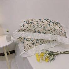 2 piezas/Set Par de fundas de almohada con borde de volantes estampadas, cómodas, transpirables, amigables con la piel, suaves y lavables a máquina, fundas de almohada estilo princesa con borde de volantes (relleno de almohada no incluido), simple y elegante, adecuado para dormitorio de estudiante, dormitorio, ropa de cama de hotel, todas las estaciones - Multicolor - Ver 5