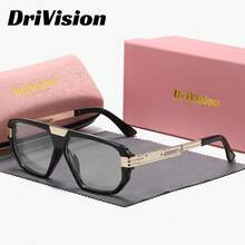 DriVision 1件裝中性舒適輕量全框平光眼鏡 時尚百搭幾何框平光眼鏡 - 彩色 - 查看 1