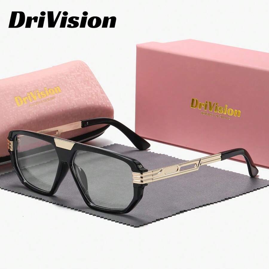 DriVision 1件裝中性舒適輕量全框平光眼鏡 時尚百搭幾何框平光眼鏡 - 彩色 - 查看 1