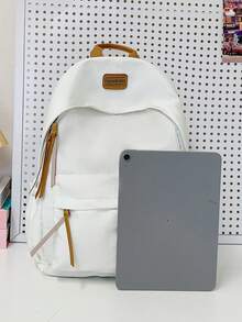 1 pièce Sac à dos étudiant de style universitaire décontracté de couleur unie, sac à dos léger à poches multiples pour l'école, sac à dos grande capacité, convient aux étudiants/diplômés/doctorants, applicable pour la rentrée scolaire, l'apprentissage sur le campus, les courts voyages, le camping en plein air et les sorties décontractées quotidiennes - multicolore - Voir 5