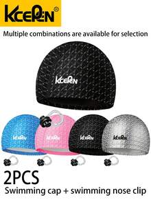 2PCS Swim Cap And Nose Clip Set, Unisex Swim Cap And Nose Clip Set, Fashionable Swim Cap, Exquisite Swim Nose Clip - Multicolor - View 7