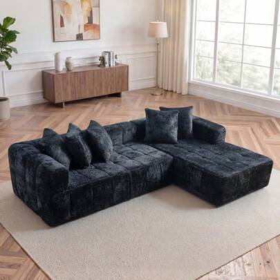 107.9"Cloud Modular Sectional Sofa Couch With L-Shape Chaise, Modern Minimalist Upholstered Couches For Living Room Bedroom, Deep Seat Corner Couch, No Assembly Required
