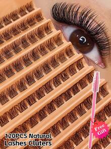 10 Rows 120pcs Single Cluster D Curl 10-16mm DIY False Eyelashes, Comes With Small Brush, Natural Lightweight Soft, Suitable For Beginners Home Daily Makeup, Can Be Used For Eyelash Extensions, Suitable For Daily Wear And Various Occasions - D - View 1