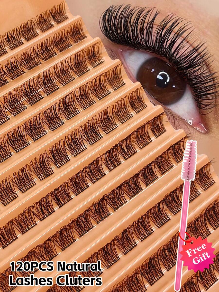 10 Rows 120pcs Single Cluster D Curl 10-16mm DIY False Eyelashes, Comes With Small Brush, Natural Lightweight Soft, Suitable For Beginners Home Daily Makeup, Can Be Used For Eyelash Extensions, Suitable For Daily Wear And Various Occasions - D - View 1