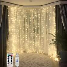 USB Powered LED Curtain String Lights, 8 Flashing Modes Simulating Starry Sky, With Remote Control (Remote Control Not Included). Romantic Fairy Garland String Lights, Home Bedroom Window Background Wall Stage Decoration, Valentine's Day Halloween Christmas Holiday Lighting Atmosphere Hanging String Lights - USB Plug Curtain Light - View 3