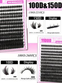 YIDUO 980片 6款混色簇狀接睫毛套組，80D-300D 尖底濃密 D捲睫毛 5-20mm，含 2 瓶膠水與封口液、卸除液、鑷子與刷子，家用 DIY 全套組 - 彩色 - 查看 5