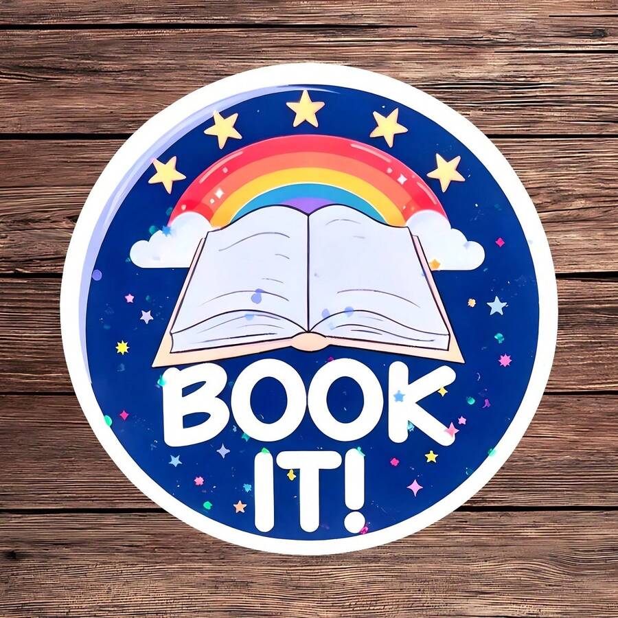 1PC Retro 80s Bookworm Sticker, Book It Pizza Party Slogan Vinyl Decal For Laptop Water Bottle Notebook, Waterproof Bookish Decal Sticker, Aesthetic Stationery Journaling Scrapbook Accessories Gift For Readers - S2265 - View 1