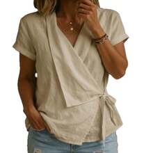 Blusa algodón lino tie-dye manga corta bajo irregular, verano 2026 mujer - Negro - Ver 5