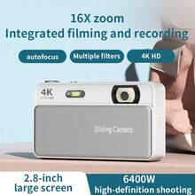 新款 4K Ultra HD 數位相機 64MP 16倍數位變焦 AF 自動對焦隨手拍相機，Type-C 可充電便攜式滑蓋相機，內建閃光燈，適合旅行 Vlogging、兒童與初學者使用（不含記憶卡），內建電池：700mAh - 查看 6