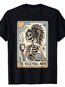 camisas para hombre 2026 Vintage The Volleyball Mom Tarot Card Skeleton Day T-Shirt Mama Novelty Gift Women's Fashion Saying Tee Graphic Y2k Tops - Negro - Ver 2