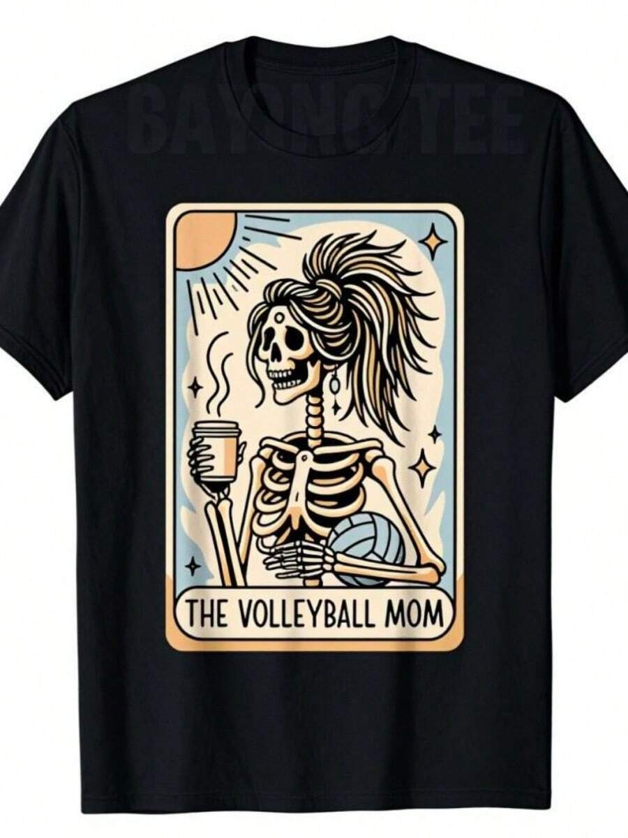 camisas para hombre 2026 Vintage The Volleyball Mom Tarot Card Skeleton Day T-Shirt Mama Novelty Gift Women's Fashion Saying Tee Graphic Y2k Tops