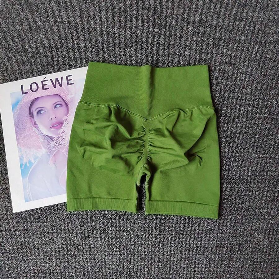 Pantalones cortos de Yoga melocotón para niñas, pantalones cruzados de cintura alta, tejidos a presión, para correr, deporte, elásticos, levantamiento del vientre, pantalones ajustados a tope - MoLv - Ver 1